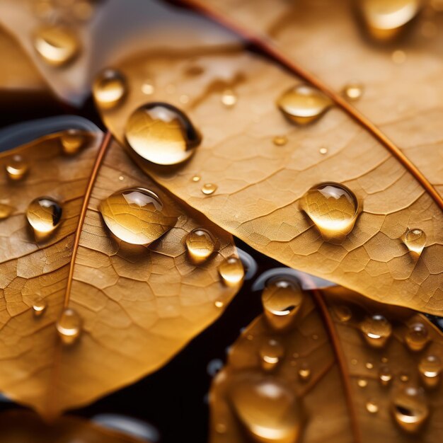 uma visão aproximada de gotas de água nas folhas