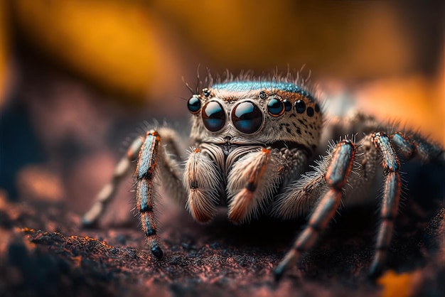 uma visão aproximada de uma aranha com o pano de fundo desbotado