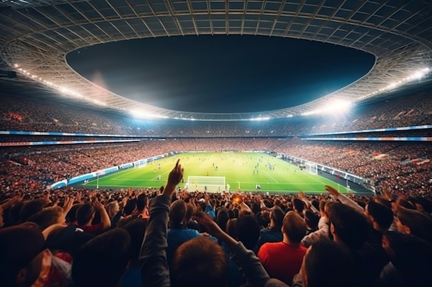 Uma visão cativante dentro de um estádio de futebol com fãs entusiasmados Generative Ai