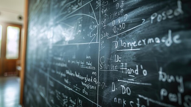 Foto uma visão de perto de fórmulas matemáticas complexas em um quadro