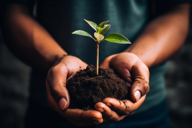 Uma visão de perto de segurar uma planta generativa Ai