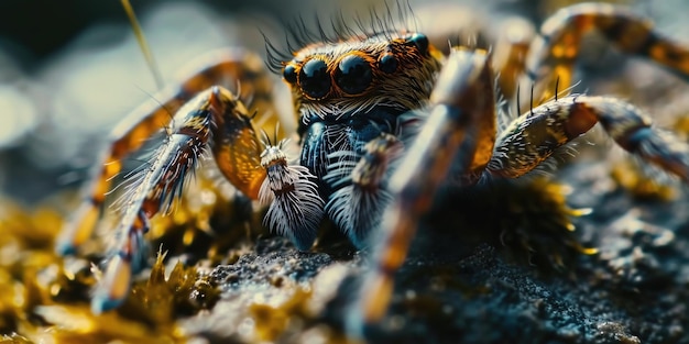 Foto uma visão de perto de uma aranha em uma rocha perfeita para os entusiastas da natureza e aqueles que estudam arácnidos