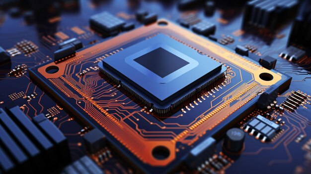 Foto uma visão detalhada de um chip de computador em uma placa-mãe