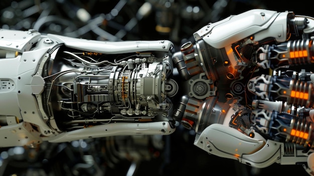 Foto uma visão detalhada do intrincado funcionamento interno de um braço robótico mostrando sua mecânica avançada