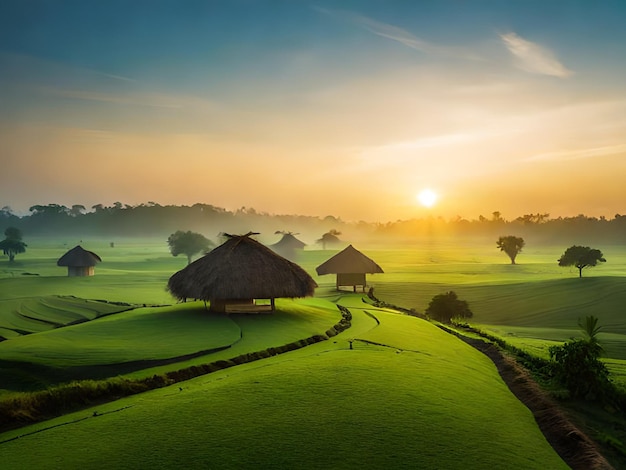 Uma visão do nascer do sol de uma vila no sri lanka