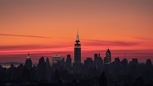 Uma visão do pôr do sol do Empire State Building.