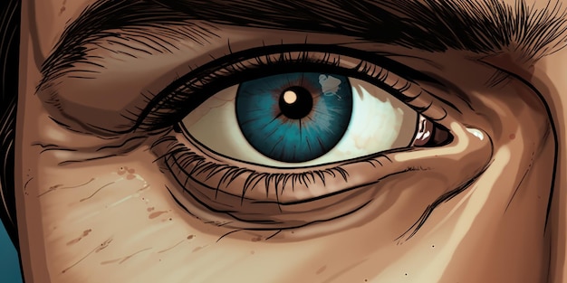 Foto uma visão em close-up do olho azul de uma pessoa perfeito para projetos relacionados à saúde ocular, beleza ou emoções
