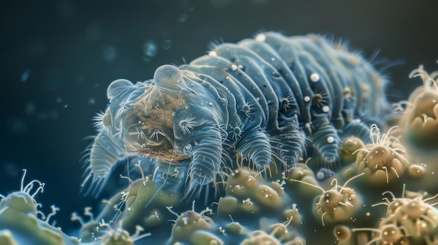 Foto uma visão microscópica de um tardígrado no processo de reprodução da imagem exibe o fascinante