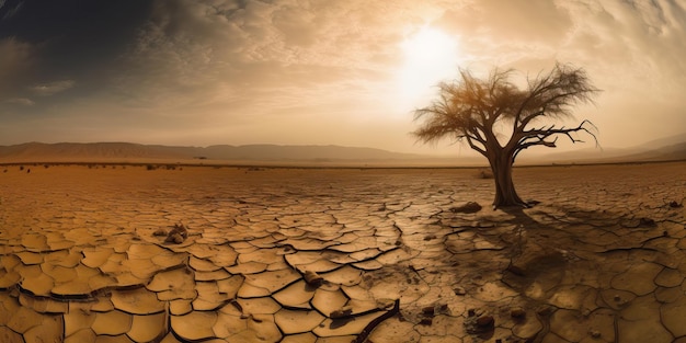 Uma visão panorâmica de uma paisagem árida e rachada seca com al