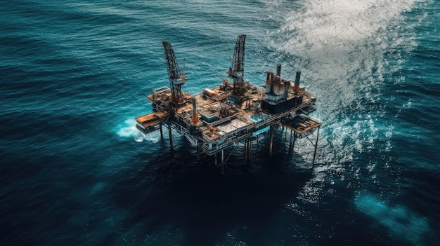 Uma visão panorâmica de uma plataforma de petróleo offshore