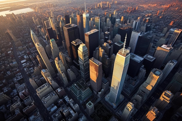 Uma vista aérea da cidade de manhattan