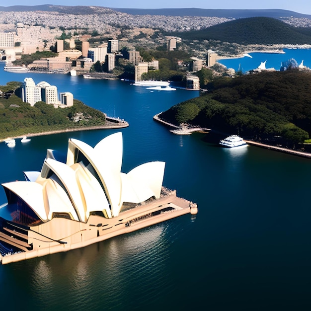 Uma vista aérea da Ópera de Sydney