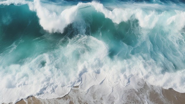 Uma vista aérea das ondas do oceano batendo na praia