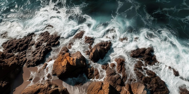 Uma vista aérea das ondas nas rochas