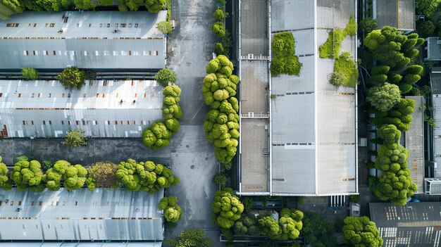 Foto uma vista aérea de um edifício industrial com um telhado verde