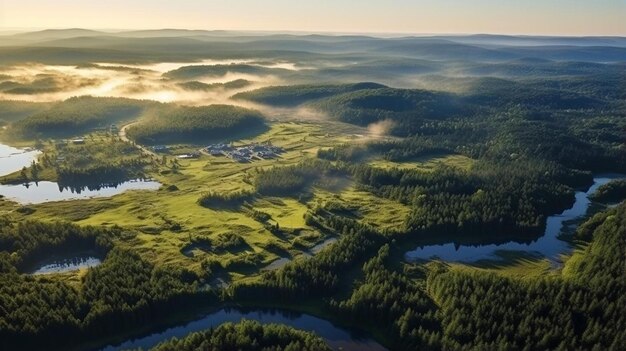 Foto uma vista aérea de um lago cercado por árvores