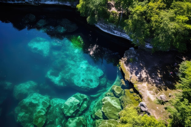 Uma vista aérea de um lago