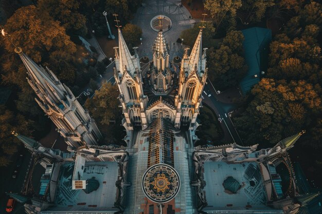 Foto uma vista aérea de uma catedral em uma cidade