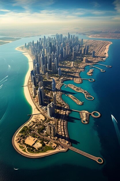 Foto uma vista aérea de uma cidade com uma cidade ao fundo