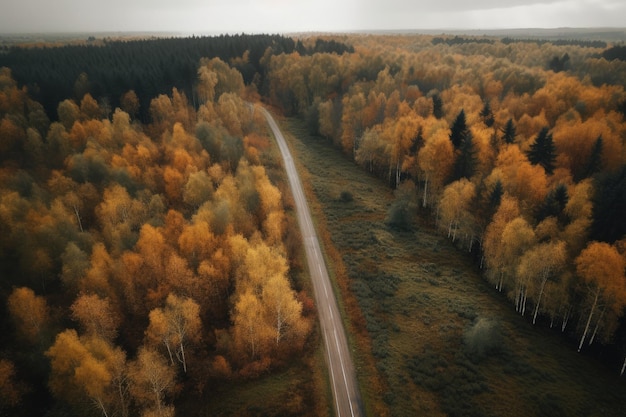 Uma vista aérea de uma estrada cercada por árvores generative AI