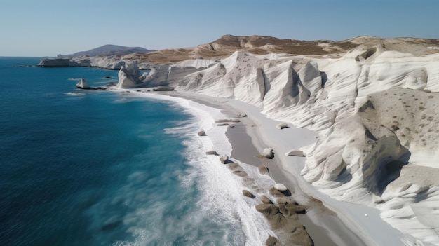 Uma vista aérea de uma IA generativa de praia e falésias