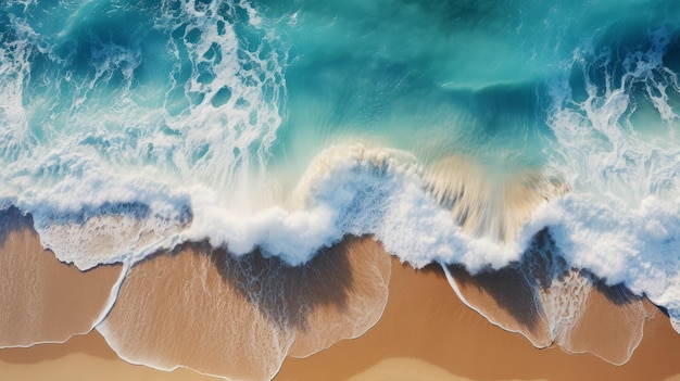 Uma vista aérea de uma praia com ondas batendo nela