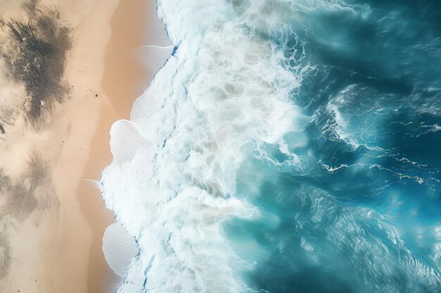 Uma vista aérea de uma praia e do oceano