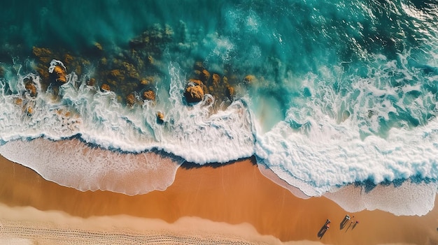 uma vista aérea de uma praia e oceano