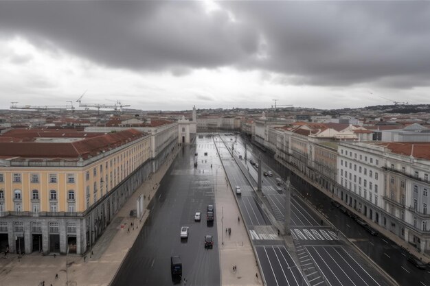 Uma vista aérea de uma rua de uma cidade