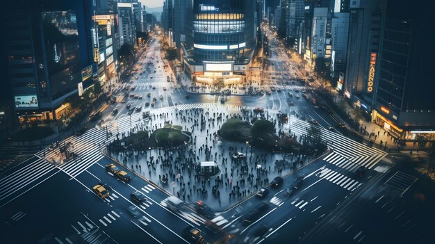 Uma vista aérea de uma rua movimentada da cidade à noite AI gerativa