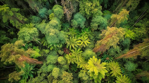 Uma vista aérea deslumbrante de uma floresta exuberante, destacando os padrões intrincados e as cores vibrantes da obra-prima da natureza