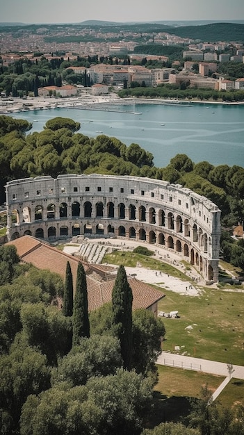 Uma vista aérea do coliseu em roma.