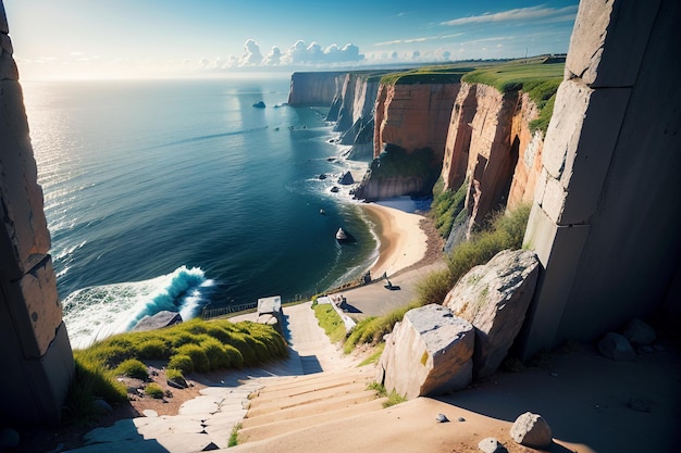 Uma vista da costa das falésias