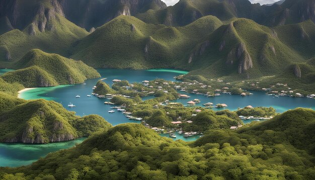 Foto uma vista de um lago com barcos na água