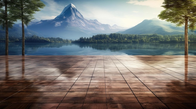 Uma vista de um lago com montanhas ao fundo