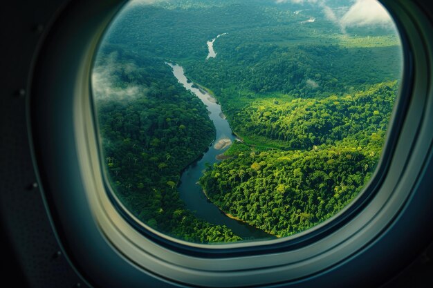 Foto uma vista de um rio a partir de uma janela de avião