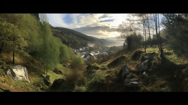 Uma vista de uma aldeia da colina acima da aldeia de grasmere.