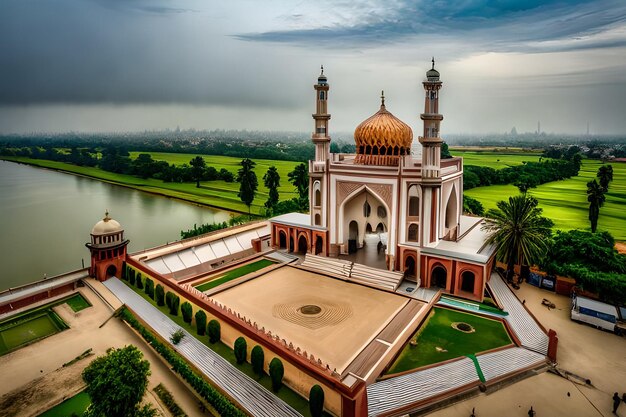 Uma vista de uma mesquita de cima