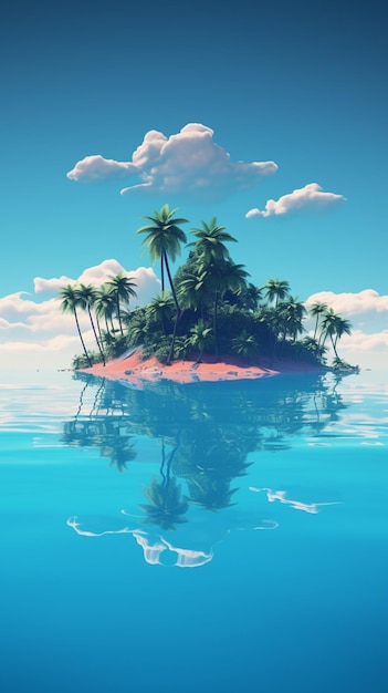 uma vista de uma pequena ilha com palmeiras em um oceano azul gerador de IA