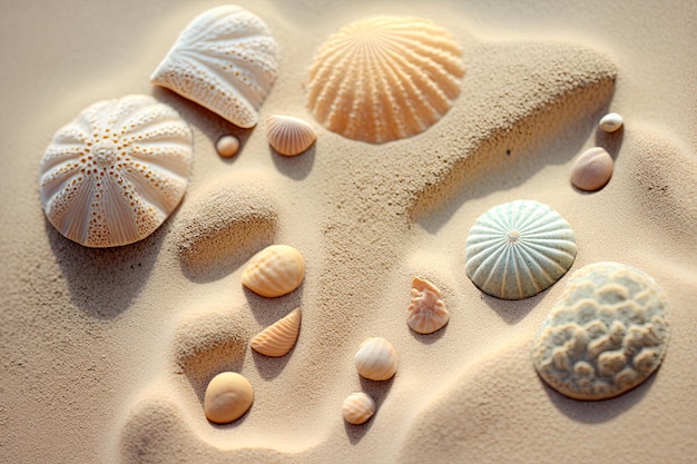 Uma vista deslumbrante das dunas de areia com belas conchas espalhadas Gerado por IA