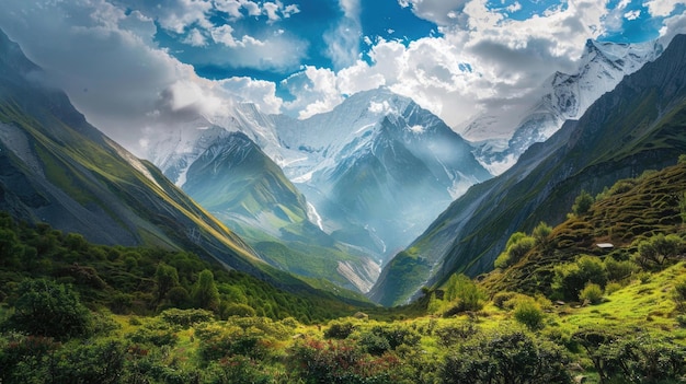 Uma vista deslumbrante de majestosos picos e vales