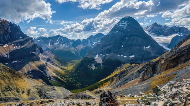 Uma vista deslumbrante de majestosos picos e vales