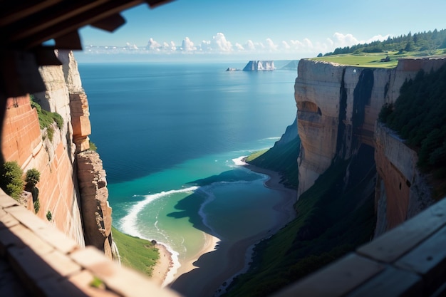 Uma vista do mar de um penhasco