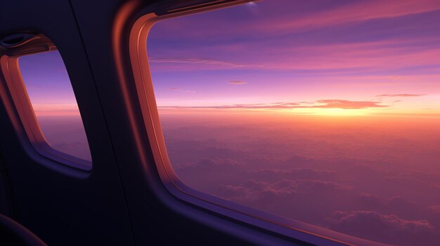 uma vista do pôr do sol de dentro do espaço aéreo no estilo violeta claro e laranja escuro