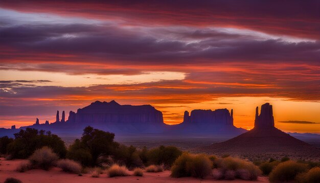 Foto uma vista do pôr-do-sol de um deserto com uma cordilheira no fundo