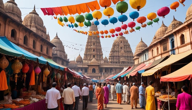 Foto uma vista do templo com o número de pessoas caminhando em frente a ele