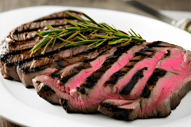 Uma vista frontal de carne frita com verduras dentro de um prato escuro na mesa de madeira marrom.