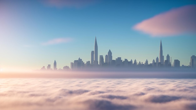 Uma vista impressionante do horizonte da cidade com uma camada de nevoeiro AI Generative