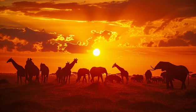 uma vista panorâmica da savana africana durante o pôr-do-sol