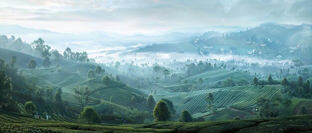 Foto uma vista panorâmica das plantações de chá em nuwara eliya